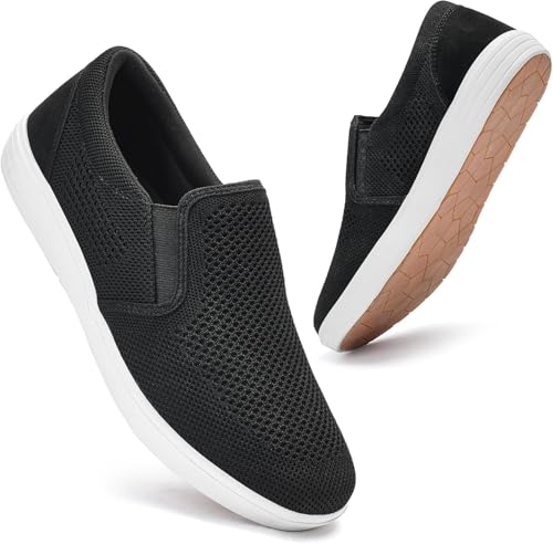 Puxowe Herren Sneaker Slip In Leicht Freizeitschuhe Atmungsaktiv Netz Hände frei Flach Schuhes 45 EU Black von Puxowe