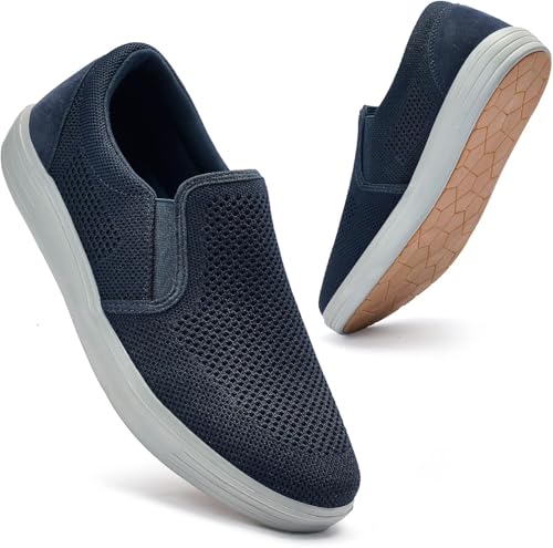 Puxowe Herren Sneaker Slip In Leicht Freizeitschuhe Atmungsaktiv Netz Hände frei Flach Schuhes 46 EU Dark Blue von Puxowe