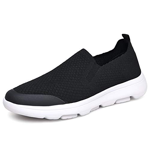 Puxowe Herren Slip On Schuhe Stricken Atmungsaktiv Leicht Freizeitschuhe Sneaker Shoes Männer 46 EU Schwarz von Puxowe