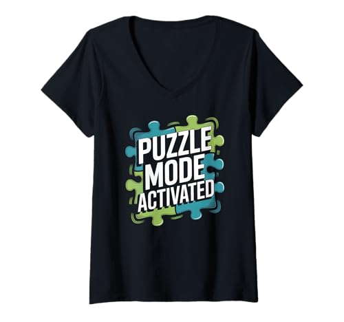 Damen Puzzle-Modus aktivierte Gehirn-Teaser T-Shirt mit V-Ausschnitt Damen Puzzle-Modus aktivierte Gehirn-Teaser T-Shirt mit V-Ausschnitt von Puzzle Enthusiast Brain Teasers Fun