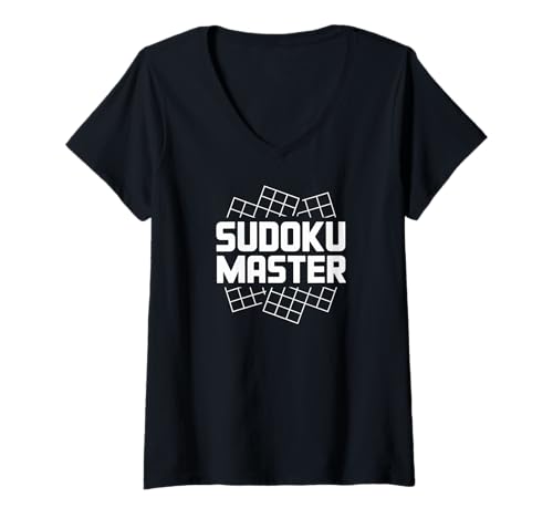 Damen Sudoku-Meister-Rätselöser-Enthusiast T-Shirt mit V-Ausschnitt von Puzzle Enthusiast Sudoku Logic Grid Fun
