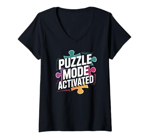 Damen Puzzle-Modus aktivierte clevere Herausforderung Gehirn T-Shirt mit V-Ausschnitt Damen Puzzle-Modus aktivierte clevere Herausforderung Gehirn T-Shirt mit V-Ausschnitt von Puzzle Enthusiasts Brain Teasers Fun Mind