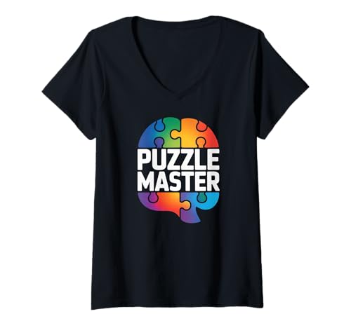 Damen Puzzle Master Farbenfroher Gehirnspaß T-Shirt mit V-Ausschnitt Damen Puzzle Master Farbenfroher Gehirnspaß T-Shirt mit V-Ausschnitt von Puzzle Enthusiasts Colorful Brain Teasers