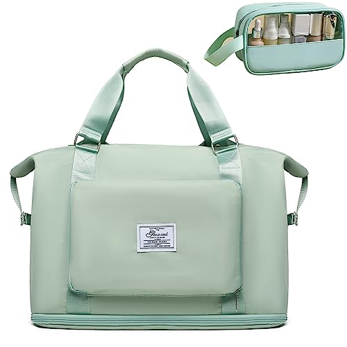 Reisetasche für Frauen, erweiterbare Handgepäck-Weekender-Tasche, Faltbare Duffle Bag Sport Gym Tragetasche, wasserdichte Übernachtungstasche, Grün# von Pwem