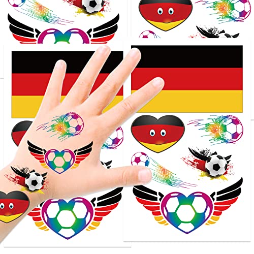 10 Blätter Deutsche Flagge Tattoo Aufkleber, Fußball Temporäre Tattoos für Kinder Erwachsene, 2022 Qatar World Cup Deutschland Tattoo Dekoration, Wasserdicht German Fußball Gesichts Körper Tattoo von Pwsap