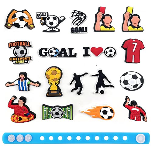 18PCS Fußball Soccer Schuhanhänger Charms mit Armband, Langlebige PVC Schuhdekorations Anhänger für Schuhe CLOG Sandalen Charms Armband Charms, Partygeschenke für Kinder Jungen Erwachsene Sportfans von Pwsap