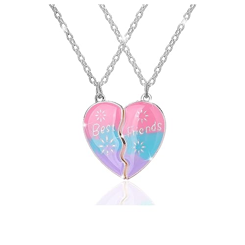 2 Mädchen BFF Halskette Silber, Freundschaft Halbes Herz Anhänger Ketten Halsketten, Beste Freunde Passende Halsketten, Valentinstag Schmuck Geschenke für Kinder Mutter Schwestern Freunde von Pwsap