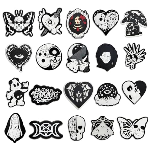 20PCS Schuhanhänger Charms Gothic Dunkler Stil, Totenkopf Schmetterling Augen Schuhdekoration Anhänger für Clog Sandalen Armbänder, Schwarzer Goth Punk EMO CLOG Schuh Charms Zubehör für Männer Frauen von Pwsap