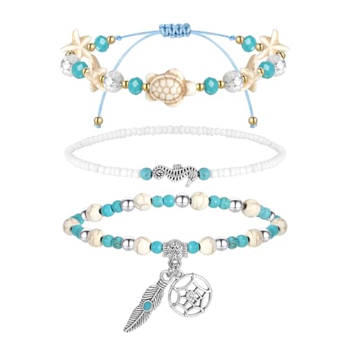 3 Stück Fußkettchen für Damen, Schildkröte Fußkette Armband Jewelry Traumfänger Seestern Fußschmuck Armband Sommer Barfuß Strand Blau Weiß Fusskette Fußkettchen Geburtstag Jahrestag Schmuck Geschenk 3 Stück Fußkettchen für Damen, Schildkröte Fußkette Armband Jewelry Traumfänger Seestern Fußschmuck Armband Sommer Barfuß Strand Blau Weiß Fusskette Fußkettchen Geburtstag Jahrestag Schmuck Geschenk von Pwsap