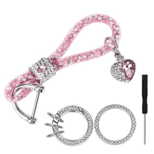 5er Pack, Kristall Auto Schlüsselanhänger mit Strassring, Auto Emblem Aufkleber, Schlüsselanhänger, Ringband für Frauen, modischer Schlüsselanhänger, Auto Schlüsselanhänger für Autoschlüssel, Pink von Pwsap