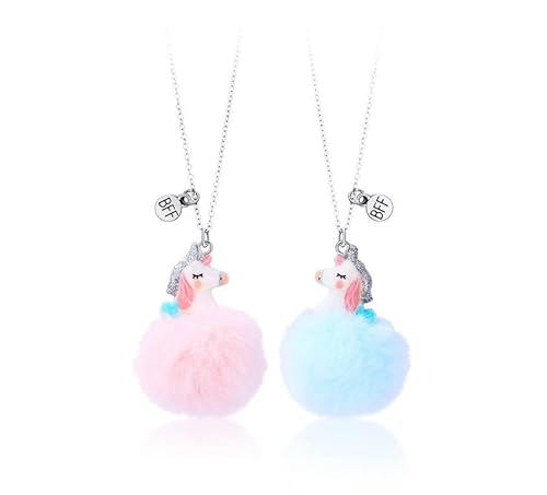 BFF Halsketten für 2, Freundschaft Einhorn Anhänger Ketten Halsketten mit Pompon, Beste Freunde für Immer Halsketten, Valentinstag Freundschaft Schmuck Geschenke für Kinder Mutter Freunde Schwestern von Pwsap