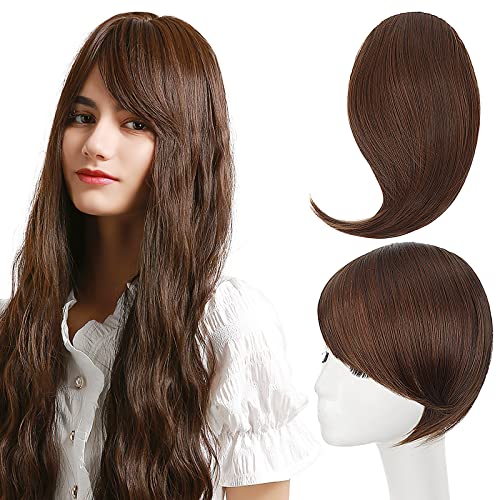 Clip in Pony Haarverlängerung Haarteil, Clip in Seitlich Fransen Fringe Bangs Verlängerung Haarteil Extensions Bangs natürliche Fringe Bang für Frauen Mädchen, Two Piece In Front Hair, Hellbraun von Pwsap