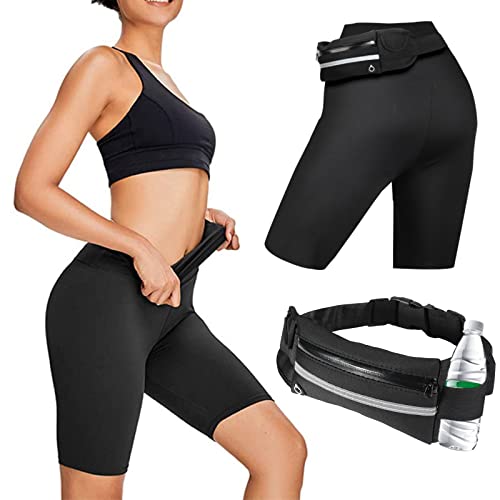 Damen Kurze Leggings Sporthose,Radlerhose Blickdicht High Waist Shorts Yoga Sport Tights Laufhosen Sommer Gym Shorts Athletic Scrunch Butt Lift Fitness Kurze Sportleggins mit Handy-Gürteltasche,S von Pwsap