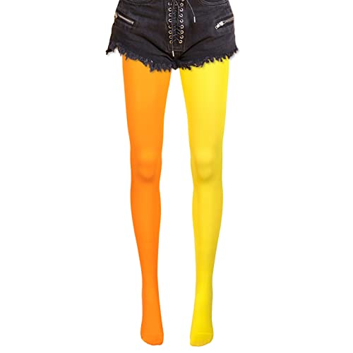 Damen Strumpfhose Farbabstimmung,Mode Bonbonfarbene Strumpfhosen,Enge Leggings mit Hoher Elastizität und Zehenverschlüsselung,Sexy Seidenfein,Tanzwettbewerb Cosplay Kostüm Party Halloween,Gelb/Orange von Pwsap