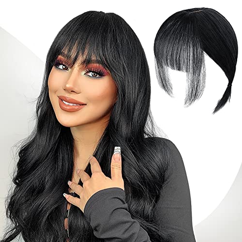 Echthaar Topper Top Haarteile Clip in Pony Haarverlängerung Haarteil, Clip in Fransen Fringe Bangs Verlängerung Haarteil Extensions Bangs natürliche Fringe Dünn Bang für Frauen Mädchen, Schwarz von Pwsap