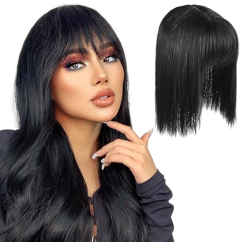 Echthaar Topper Top Haarteile Clip in Pony Haarverlängerung Haarteil, Clip in Fransen Fringe Bangs Verlängerung Haarteil Extensions Bangs natürliche Fringe Dünn Bang für Frauen Mädchen, Schwarz von Pwsap