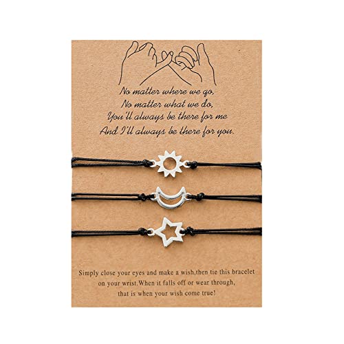 Pwsap Beste Freunde Armbänder mit Leuchtenden Ringen für 3, Sonne Mond Stern Versprechens Armbänder, Freundschafts Armbänder Schwestern Armbänder, Schmuck Geschenke für Freunde Frauen Mädchen von Pwsap