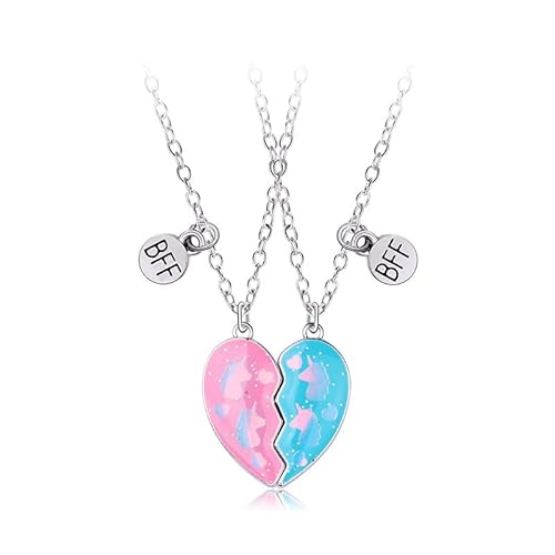 2 Stück Freundschaft Halskette Damen Silber,Bff Ketten für 2 Mädchen,Einhorn Herz Anhänger Kette,Beste Freunde für Immer Halsketten,Valentinstag Schmuck Geschenke für Kinder Mutter Schwestern Freunde von Pwsap