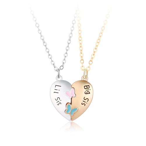 BFF Ketten für 2 Mädchen, Große Schwester Kleine Schwester Freundschaft Halskette, Schmetterling Herz Anhänger Kette, Beste Freunde Halsketten, Schmuck Geschenke für Kinder Mutter Schwestern Freunde von Pwsap