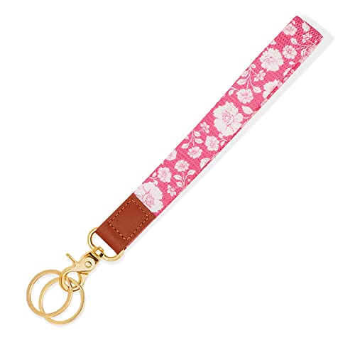 Zartes Floral Schlüsselband Wristlet Keychain Lanyard Strap für Schlüssel, Verdickter Handschlaufe Schlüsselanhänger mit Rosa Blume, Lanyard Kurz für Auto Wohnungs Fahrradschlüssel, 360° Drehbar von Pwsap