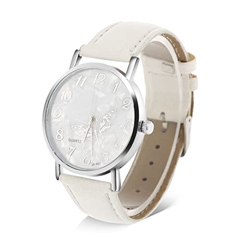 Pwshymi 3 Farben Modische PU Lederband Quarzuhr Frauen Weibliche Analoge Armbanduhren UP Schmetterling Litschi Muster Tabelle(Weiß) von Pwshymi
