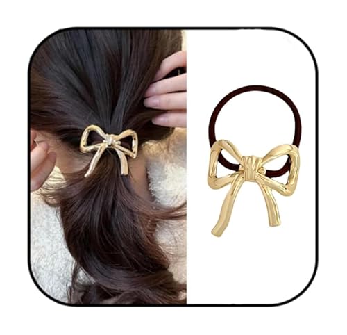 Haargummi-Set mit Schleifen-Design, für Damen, Haargummis für elegante Gummibänder, Metall-Haargummis, Pferdeschwanz-Halter, Haarschmuck für Haarstyling-Zubehör (Gold) von Pxiryanlow