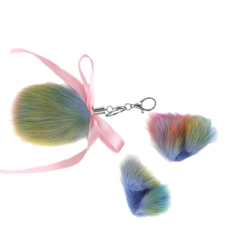Buntes Ohr-Haarspange mit Schwanz, Schlüsselanhänger-Set, modische Schlüsselverzierung, Katzenohr-Haarspange, Cosplay-Spielzeug, perfektes Geschenk für Frauen und Mädchen von Pyasuye