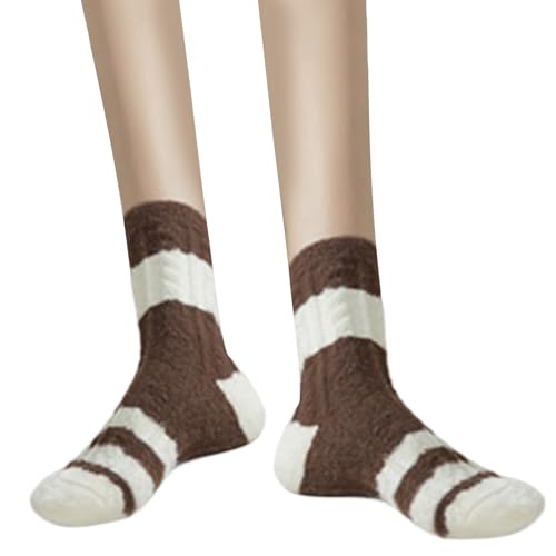 Pyasuye Damenfarbe Blockieren Gestreiftem Fuzzy Plüschboden Slipper Socken Twist Kabel Warm Dicke Winter Fleece Home Sleeping Winter Warm Fuzzy von Pyasuye