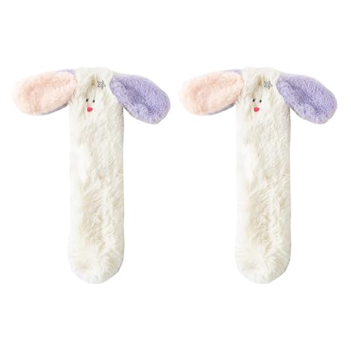 Pyasuye Frauen Cartoon Hundeohren Fuzzy Plüsch Socken Winter Warm Dicker Weicher Fleece Schlaf Wärmeboden Slipper Geschenk Süßes Fuzzy Slipper Socken von Pyasuye