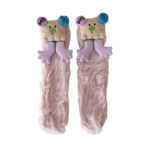 Pyasuye Frauen Verdickte Farbenfrohe Fleece Fuzzy Plüsch Slipper Socken Cartoon Hund Winter Wärme Schlafboden Warm Warmer Winter von Pyasuye