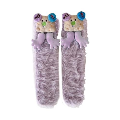 Pyasuye Frauen Verdickte Farbenfrohe Fleece Fuzzy Plüsch Slipper Socken Cartoon Hund Winter Wärme Schlafboden Warm Warmer Winter von Pyasuye