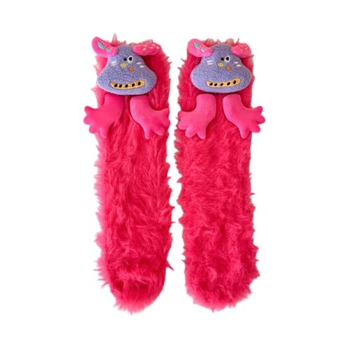 Pyasuye Frauen Verdickte Farbenfrohe Fleece Fuzzy Plüsch Slipper Socken Cartoon Hund Winter Wärme Schlafboden Warm Warmer Winter von Pyasuye