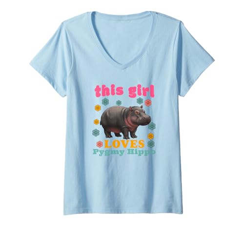 Damen Dieses Mädchen liebt Pygmäen, Nilpferd, Nilpferd, Lustig, Süß T-Shirt mit V-Ausschnitt Damen Dieses Mädchen liebt Pygmäen, Nilpferd, Nilpferd, Lustig, Süß T-Shirt mit V-Ausschnitt von Pygmy Hippo Merchandise Apparel