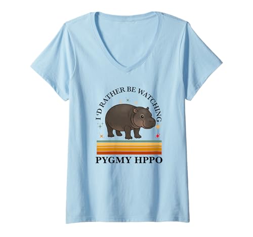 Damen Pygmy Nilpferd Nilpferd I'd Rather be Watching T-Shirt mit V-Ausschnitt Damen Pygmy Nilpferd Nilpferd I'd Rather be Watching T-Shirt mit V-Ausschnitt von Pygmy Hippo Merchandise Apparel