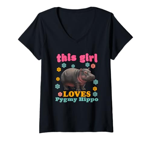 Damen Pygmy Nilpferd Nilpferd Lustig Niedlich T-Shirt mit V-Ausschnitt Damen Pygmy Nilpferd Nilpferd Lustig Niedlich T-Shirt mit V-Ausschnitt von Pygmy Hippo Merchandise Apparel