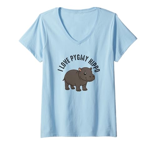 Damen Pygmy Nilpferd Nilpferd Lustig Niedlich T-Shirt mit V-Ausschnitt Damen Pygmy Nilpferd Nilpferd Lustig Niedlich T-Shirt mit V-Ausschnitt von Pygmy Hippo Merchandise Apparel