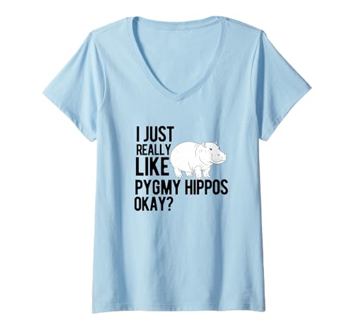 Damen Pygmy Nilpferd Nilpferd Lustig Niedlich T-Shirt mit V-Ausschnitt Damen Pygmy Nilpferd Nilpferd Lustig Niedlich T-Shirt mit V-Ausschnitt von Pygmy Hippo Merchandise Apparel