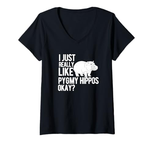 Damen Zwerg-Nilpferd Ich mag Nilpferd einfach wirklich Lustig Süß T-Shirt mit V-Ausschnitt Damen Zwerg-Nilpferd Ich mag Nilpferd einfach wirklich Lustig Süß T-Shirt mit V-Ausschnitt von Pygmy Hippo Merchandise Apparel
