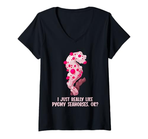 Damen Pygmy Seepferdchen Pygmy Seepferdchen T-Shirt mit V-Ausschnitt von Pygmy Seahorse Pygmy Seahorses Animal Outfits