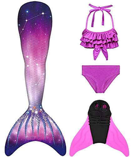 Pyjacos meerjungfrauenflosse mädchen Badeanzug - Meerjungfrau Flosse Bademode mit Bikini Set und Monoflosse Mermaid Tail, 4 Stück Set，4pinkseJK17-120 von Pyjacos