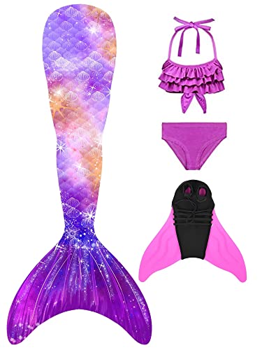 Pyjacos meerjungfrauenflosse mädchen Badeanzug - Meerjungfrau Flosse Bademode mit Bikini Set und Monoflosse Mermaid Tail, 4 Stück Set，4pinkseR6-130 von Pyjacos