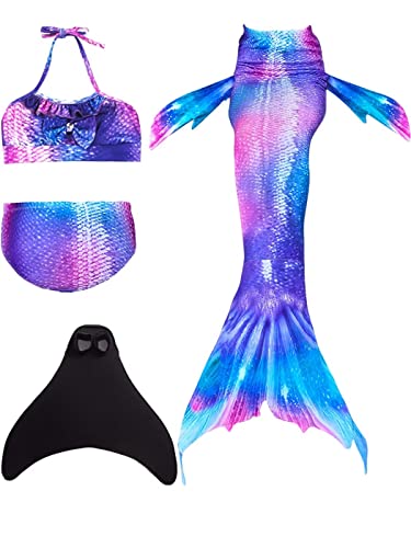 Pyjacos meerjungfrauenflosse mädchen Badeanzug - Meerjungfrau Flosse Bademode mit Bikini Set und Monoflosse Mermaid Tail, 4 Stück Set，blackseDH22-150 von Pyjacos