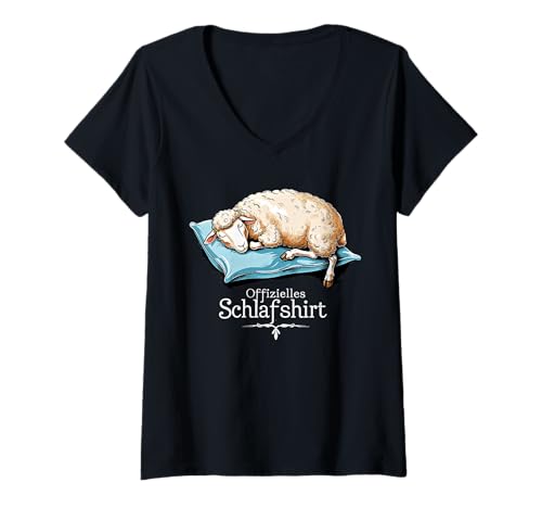Damen Schaf Offizielles Schlafshirt Nachthemd Schäfchen T-Shirt mit V-Ausschnitt Damen Schaf Offizielles Schlafshirt Nachthemd Schäfchen T-Shirt mit V-Ausschnitt von Pyjama Nachthemd Schlafshirt Schlafanzug Ajeli