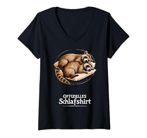 Damen Waschbär Offizielles Schlafshirt Nachthemd Pyjama Waschbär T-Shirt mit V-Ausschnitt von Pyjama Nachthemd Schlafshirt Schlafanzug Ajeli