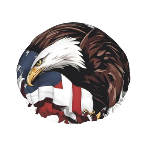 Adler mit USA-Flaggen-Druck, Duschhaube für Damen, wiederverwendbare Badehaube, atmungsaktive Duschhauben, Badeduschhauben mit verstellbarer von Pyjwyfmy