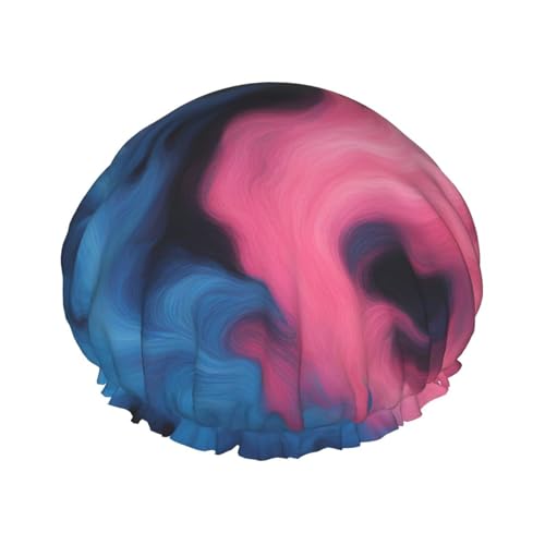 Blaue und rosa Feuer-Druck-Duschhaube für Damen, wiederverwendbare Badehaube, atmungsaktive Duschhauben, Badeduschhauben mit verstellbarer von Pyjwyfmy