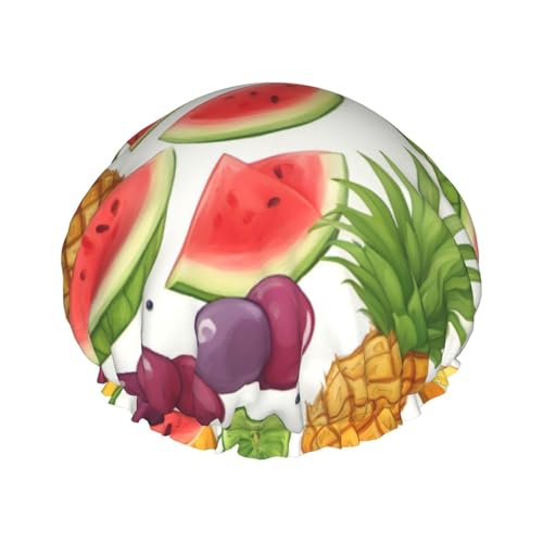 Duschhaube für Damen, frische saftige Früchte, Ananas, Beeren, Trauben, Orange, Druck, wiederverwendbare Badehaube, atmungsaktive Duschhaube, Badeduschhaube, verstellbar von Pyjwyfmy