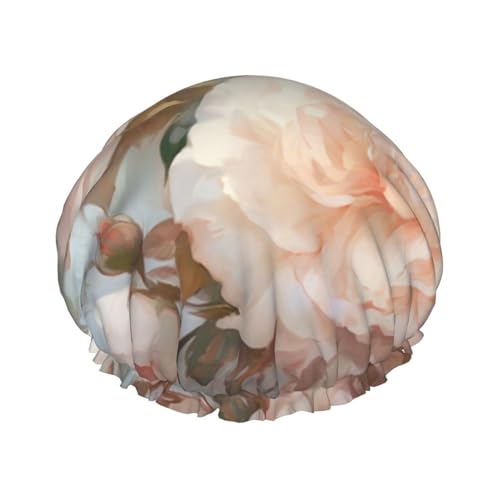 Duschhaube mit Rosen-Blumenmuster für Damen, wiederverwendbare Badehaube, atmungsaktive Duschhaube, Bade-Duschhaube, verstellbar von Pyjwyfmy