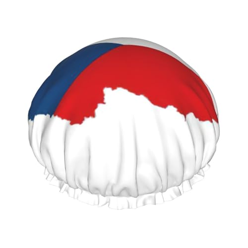 Duschhaube mit tschechischer Flagge für Damen, wiederverwendbare Badehaube, atmungsaktive Duschhaube, Badeduschhauben mit verstellbarer von Pyjwyfmy