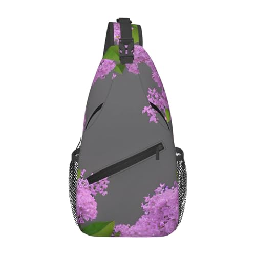 Framing Umhängetasche mit lila Blumen in Blütendruck, für Damen und Herren, modisch, One-Shoulder-Tasche, Reise-Gürteltasche, Umhängetasche, Schwarz, Einheitsgröße von Pyjwyfmy
